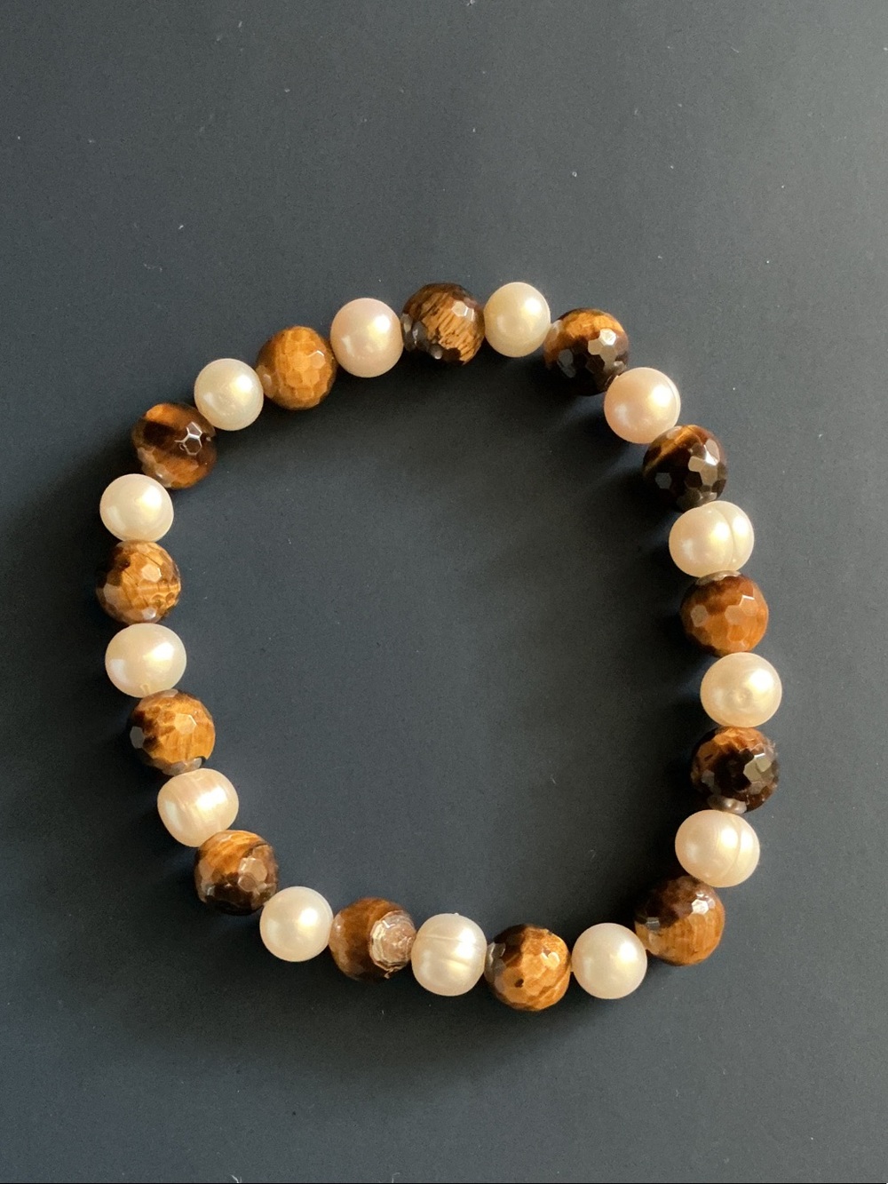 Natural Freshwater Pearl and Brown Tiger Eye Beaded Bracelet - Women Jewelry